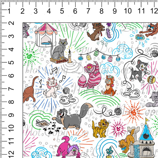 Sketchy Cats White Woven Retail Fabric
