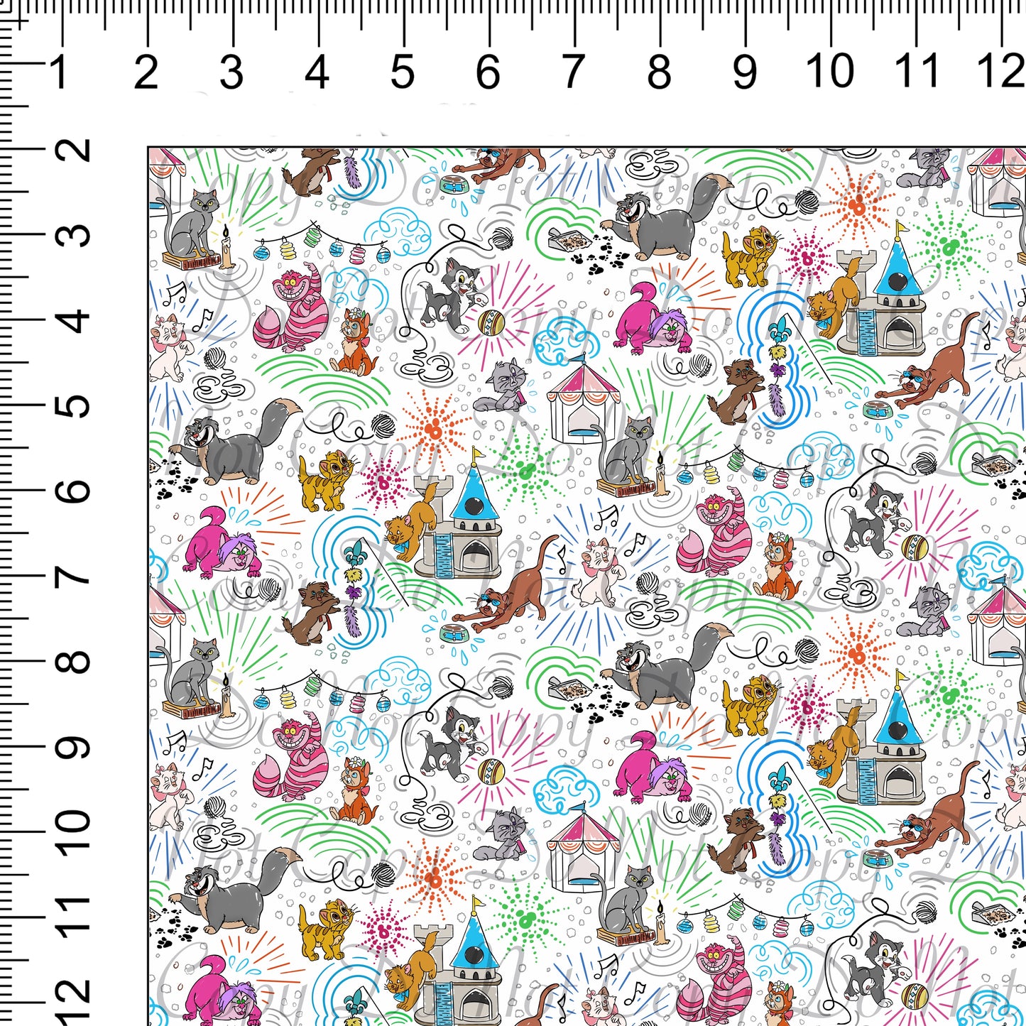 Sketchy Cats White Woven Retail Fabric