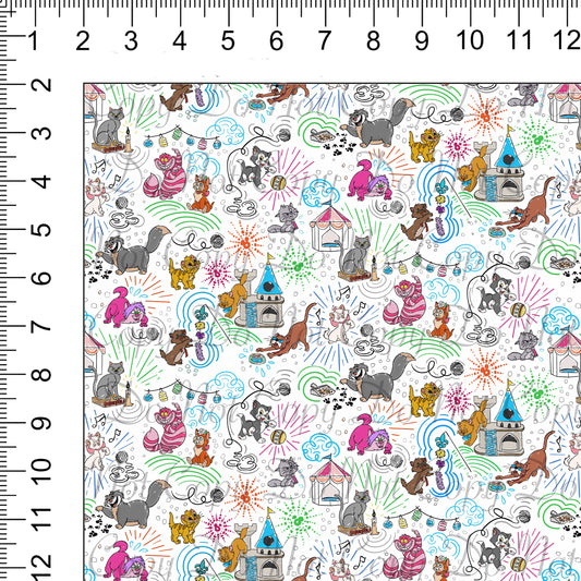 Sketchy Cats White Woven Retail Fabric