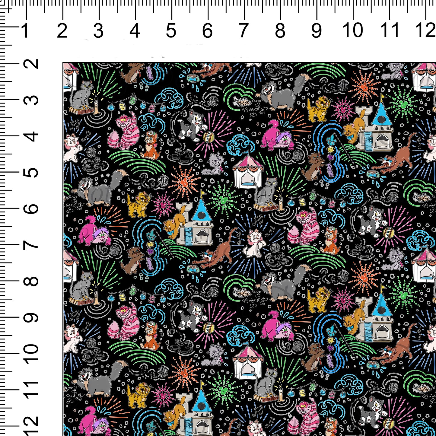 Sketchy Cats Black Woven Retail Fabric