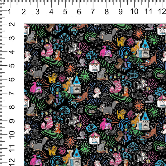 Sketchy Cats Black Woven Retail Fabric
