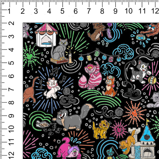 Sketchy Cats Black Woven Retail Fabric